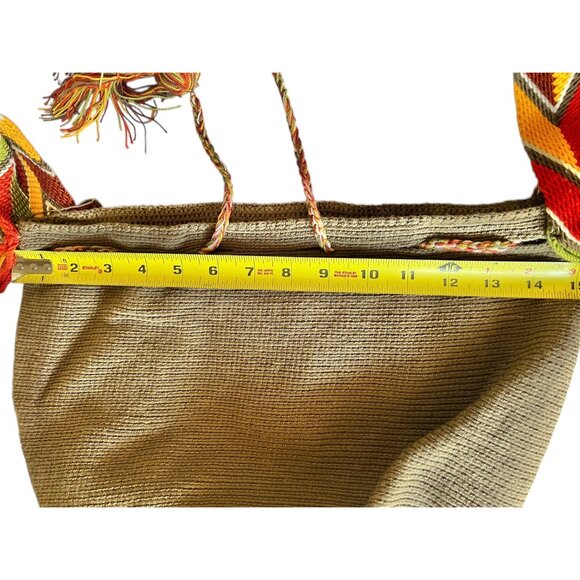 Handwoven Wayuu Mochila Tote Bag With Zigzag Strap & Tassels Colombian Kacki Grn - Picture 11 of 12
